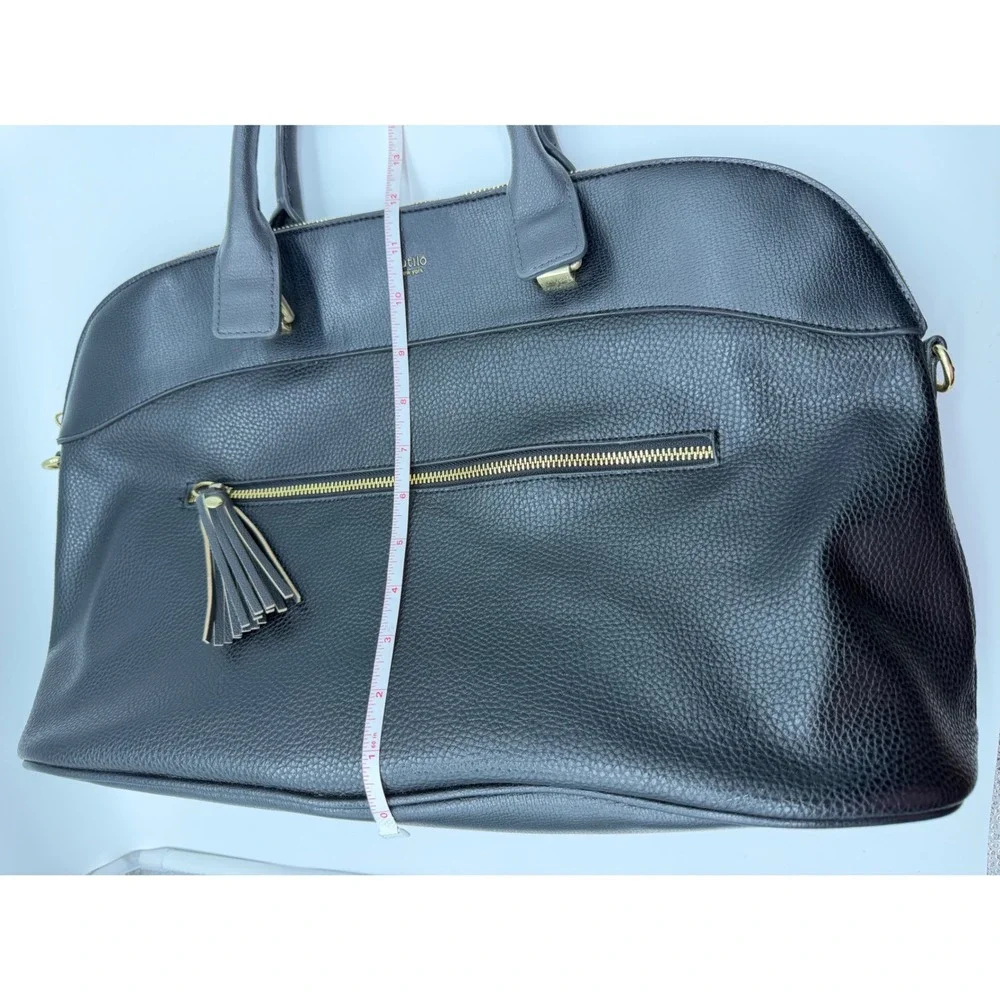 Tutilo New York Black Pebbled Vegan Leather Laptop Tote Bag Gold Hardware Grey